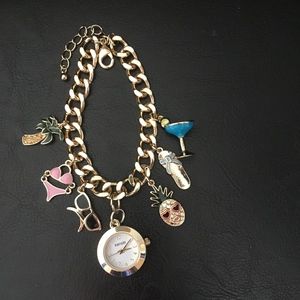 Glam Watch & Charm Bracelet Cocktail, Flip Flops, Palm Tree, Pineappe, Bikini